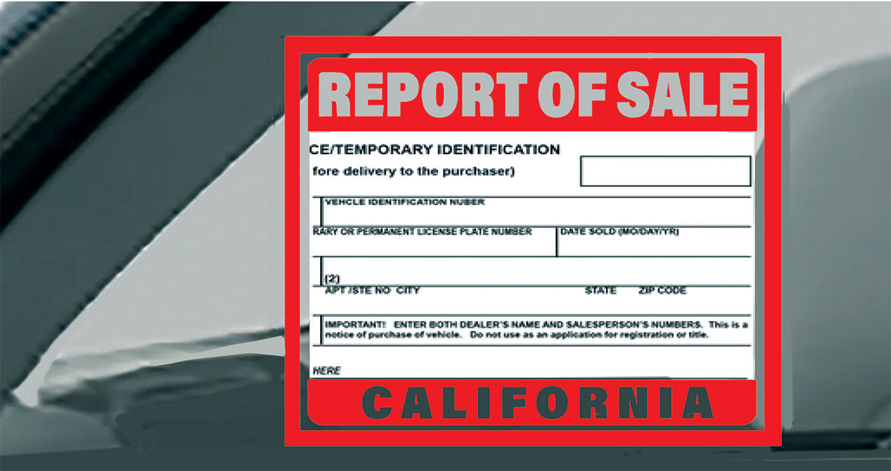 California Generic REPORT OF SALE Windshield Sticker